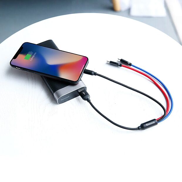 Кабель Baseus Three Primary Colors Series 3 в 1 USB - microUSB/USB Type-C/Lightning (CAMLT), 1.2 м, black/red/blue - 4