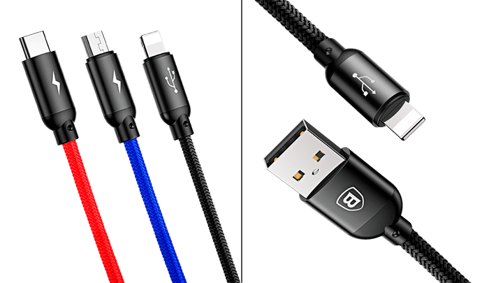Baseus Three Primary Colors 3-in-1 Cable USB For M+L+T 3.5A 1.2m