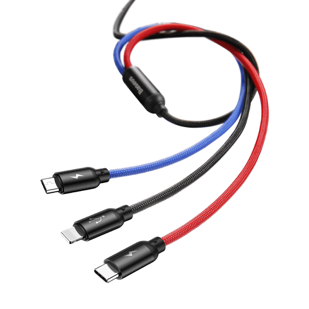 Кабель Baseus Three Primary Colors Series 3 в 1 USB - microUSB/USB Type-C/Lightning (CAMLT), 1.2 м, black/red/blue - 1